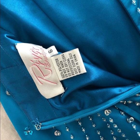 Riva designs beaded turquoise formal dress - Picture 4 of 8